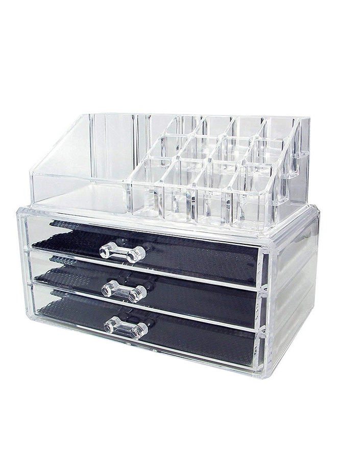 سايام منظم لمستحضرات التجميل مكون من 3 أدراج و16 خلية شفاف