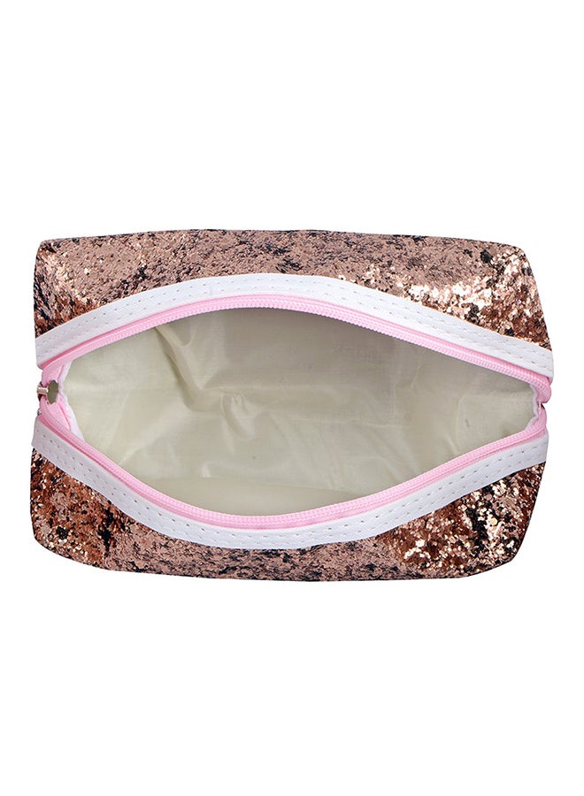 STRIPES Glitter Sparkling Toiletries Makeup Pouch Organizer Hand Bag Travel Kit Brown  - Image 2