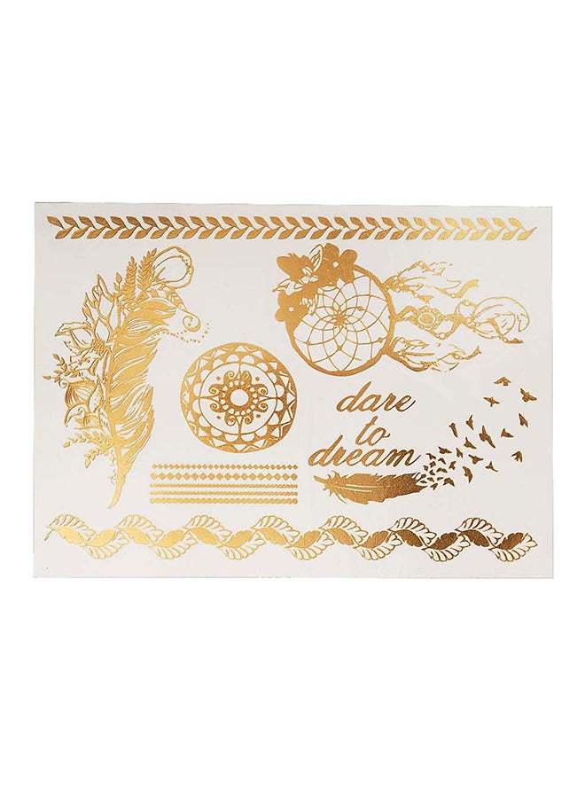 3D Leaf Words Design Temporary Tattoo Sticker Gold