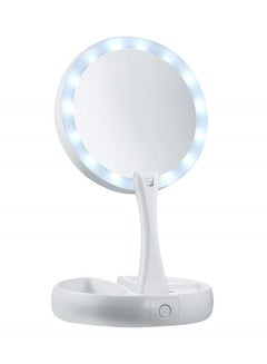 Led Lighted Round Foldable Make Up Mirror White