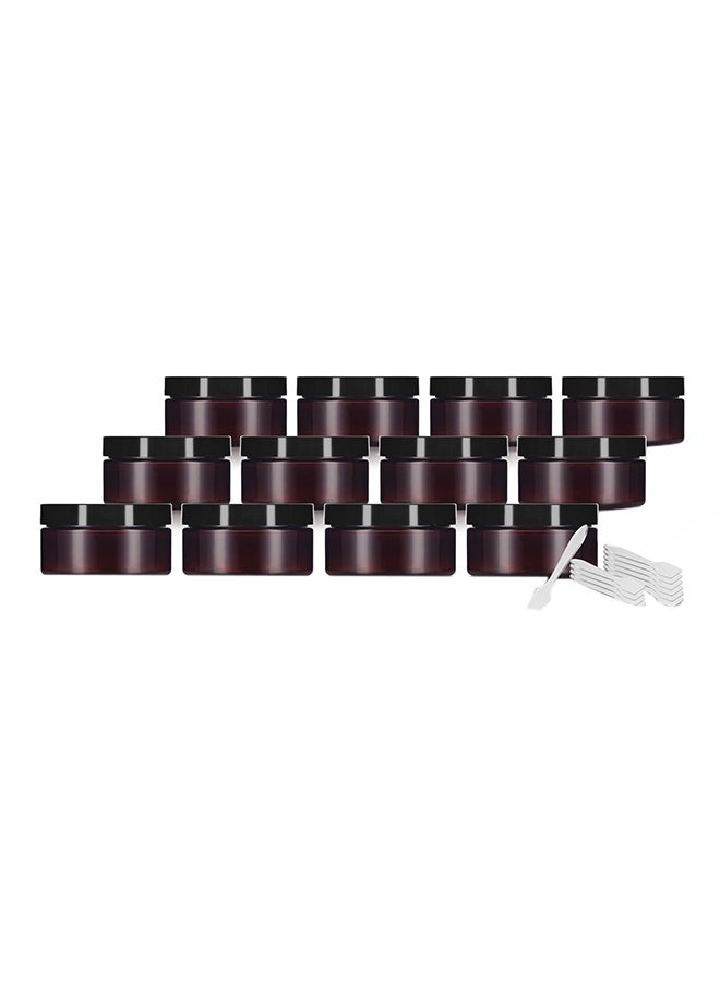 JUVITUS Pack Of 12 Amber Pet Bpa Free Refillable Low Profile Jar And Spoon Brown 