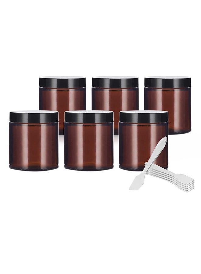JUVITUS Pack Of 6 Amber Pet Bpa Free Refillable Low Profile Jar And Spoon Brown 