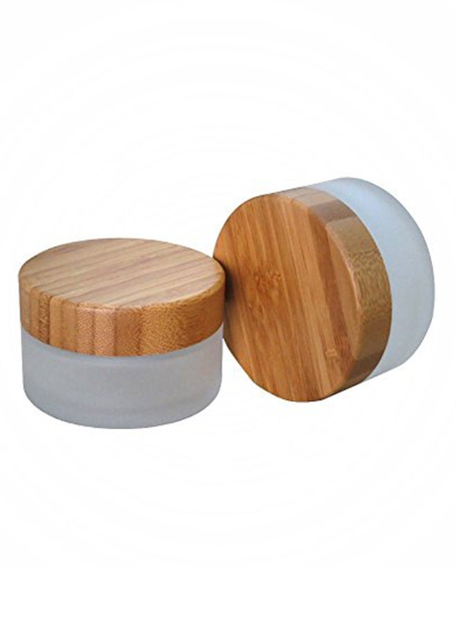 UPSTORE 2-Piece Bamboo Lid Frosted Cream Jar Set Brown/White - Image 1