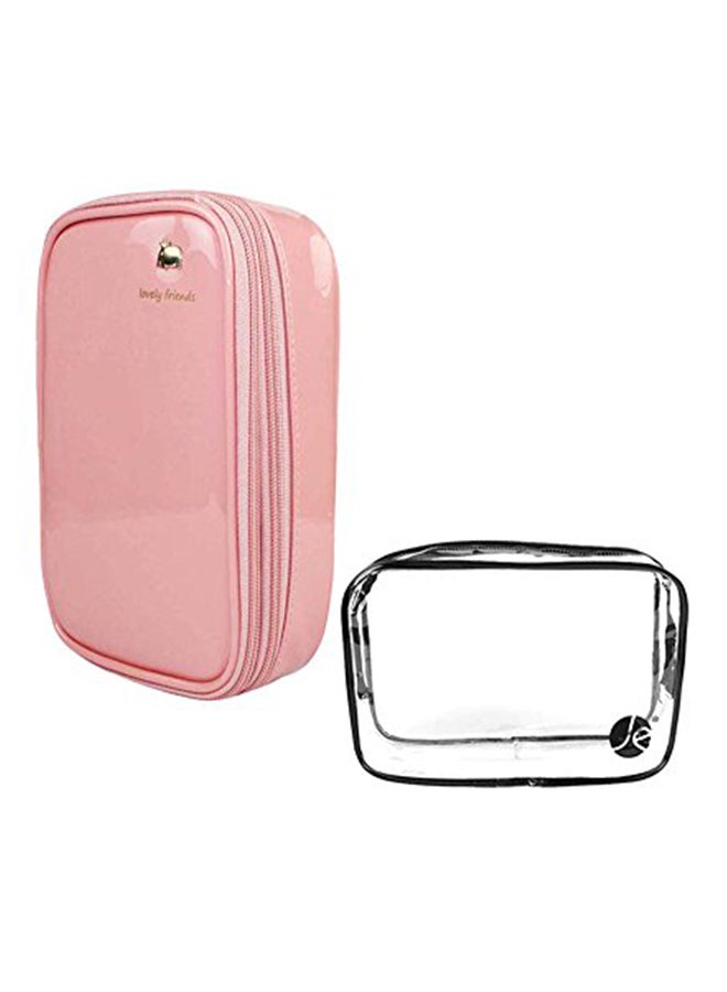 2-Piece Double Zipper Cosmetic Travel Bag Pink