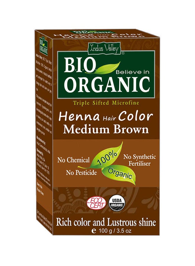 Indus Valley Bio Organic Henna Hair Colour Medium Brown 100grams  - Image 1