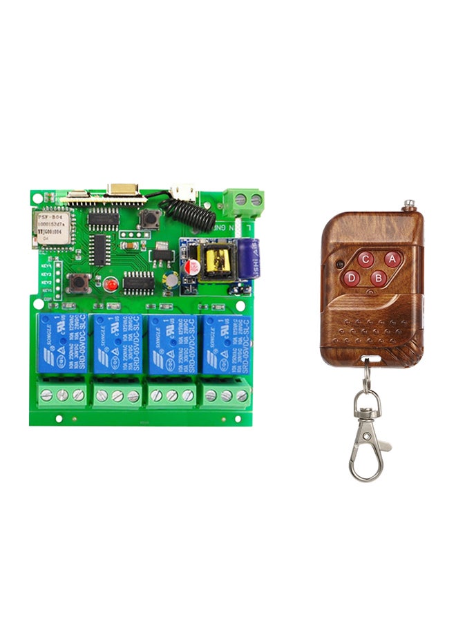 2-Piece Wireless Remote Control Module With 4 Channel Set Green/Brown