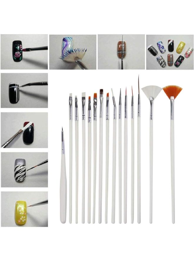Syga 15-Piece Acrylic Nail Art Brush Set White - Image 2