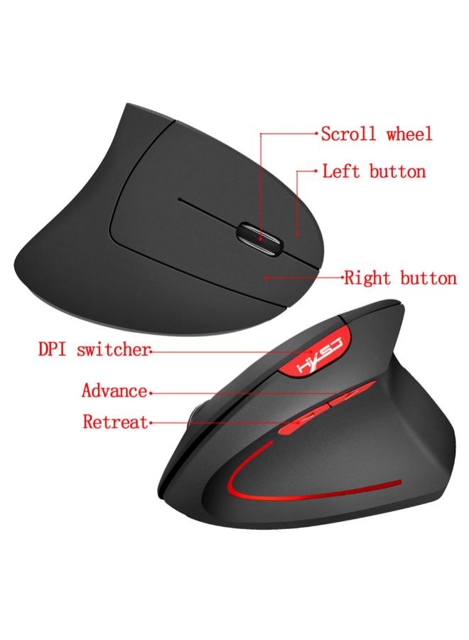 ماوس ضوئي 6D لاسلكي عمودي مع مستقبل بمنفذ USB أسود - Image 2