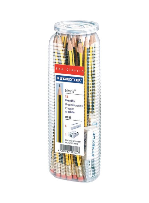 25-Piece Noris Graphite HB 2 Pencils With Eraser And Sharpner Set Yellow/Black