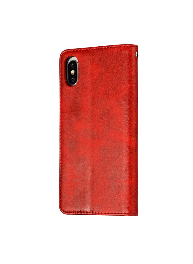 Protective Wallet Cards Case Cover For Apple iPhone X / XS Red - Image 2
