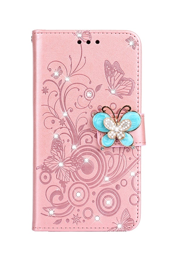 Protective Wallet Cards Case Cover For Apple iPhone XS Butterfly Rose Gold  - Image 1