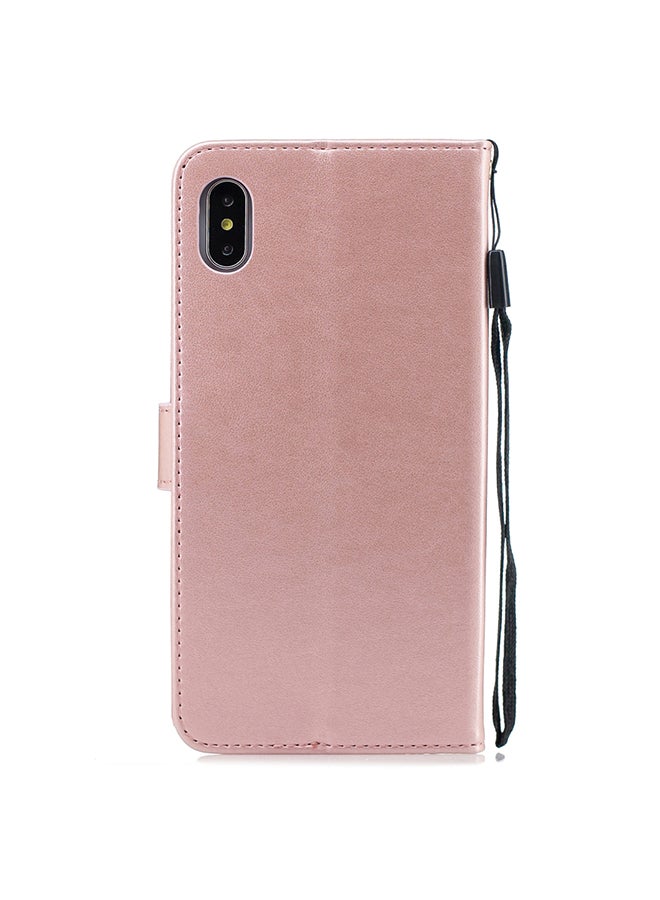 Protective Wallet Cards Case Cover For Apple iPhone XS Butterfly Rose Gold  - Image 2