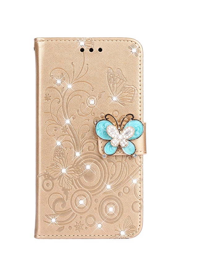 Protective Wallet Cards Case Cover For Apple iPhone XS Butterfly Gold  - Image 1