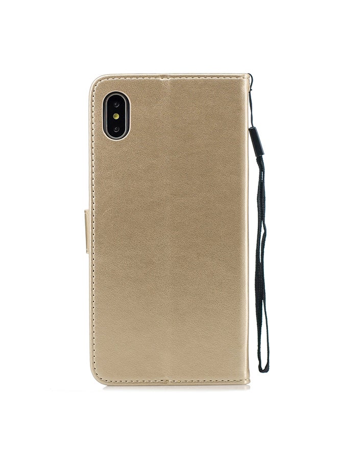 Protective Wallet Cards Case Cover For Apple iPhone XS Butterfly Gold  - Image 2