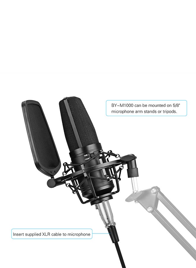 بويا ميكروفون احترافي بفلترين مع كابل مقاوم للصدمات BY-M1000 أسود - Image 4