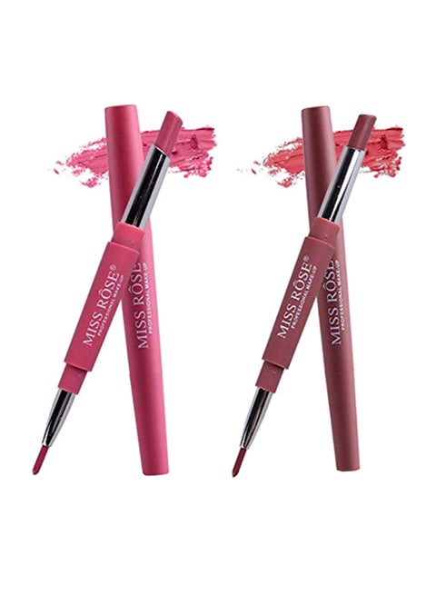 2-In-1 Set Of 2 Matte Lipstick With Lipliner Pink/Peach