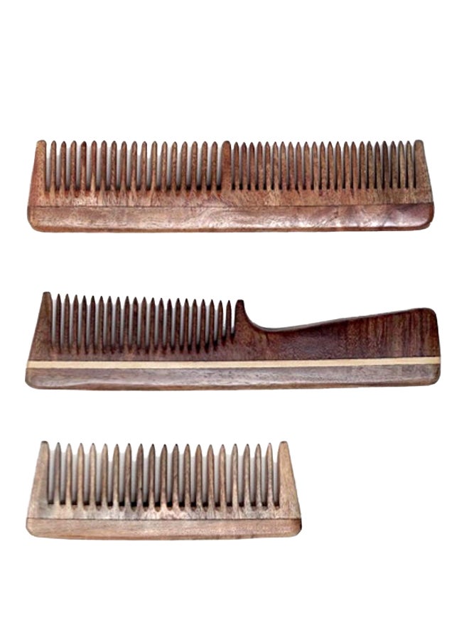3-Piece Handmade Neem Wood Comb Brown