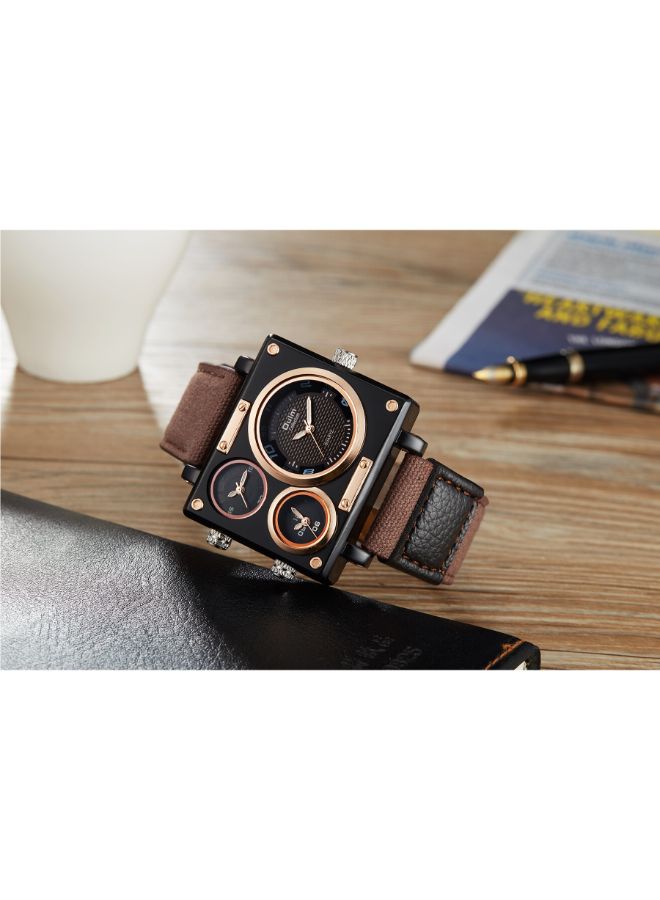 أولم ساعة يد رياضية من الجلد طراز HP359502 - مقاس 50 مم - بني/أسود للرجال - Image 3