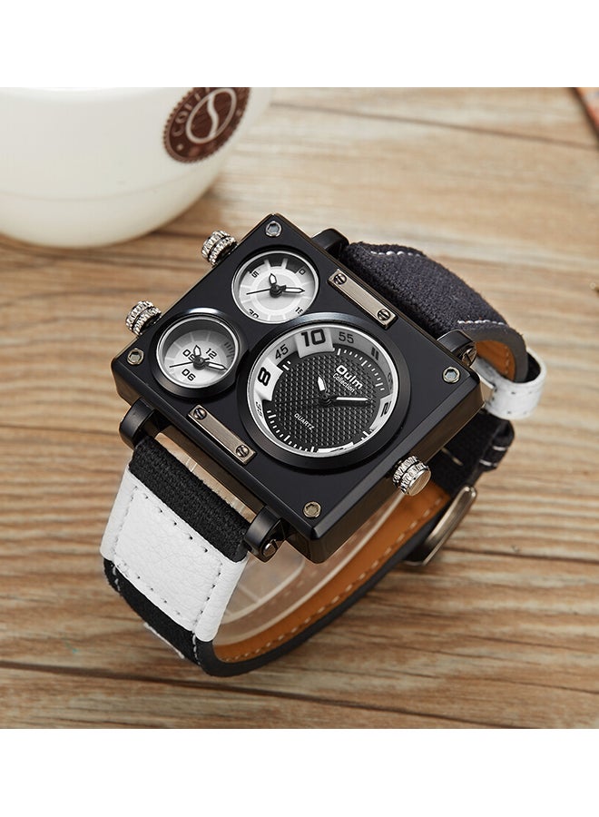 Oulm Men's Quartz Analog PU Leather Watch HP359501 - 50 mm - Black/White  - Image 2