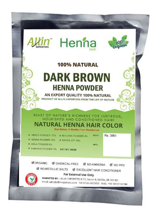 Allin Exporters Natural Henna Hair Colour Dark Brown 60grams  - Image 1
