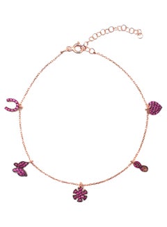 Alwan Rose Gold Plated Silver Multiple Charms Anklet With Zircon  - Image 1