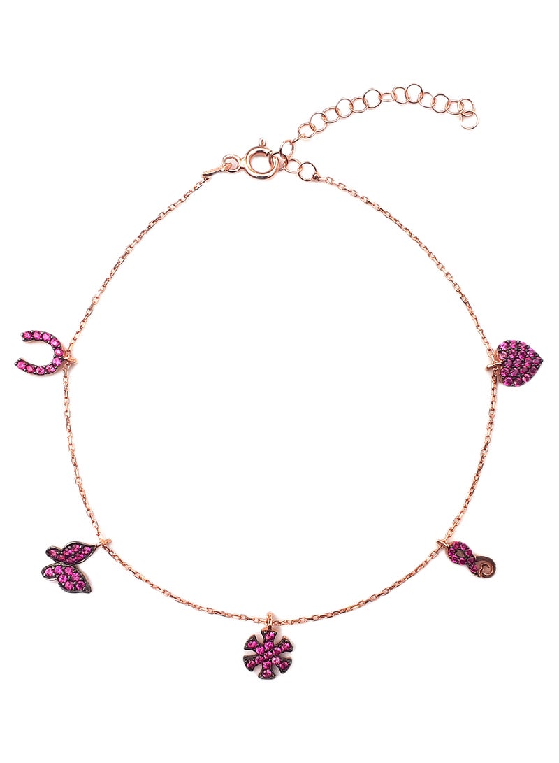 ألوان خلخال من الفضة مطلي بالذهب الوردي مزين بحليات متعددة من الزركونيا - Image 1