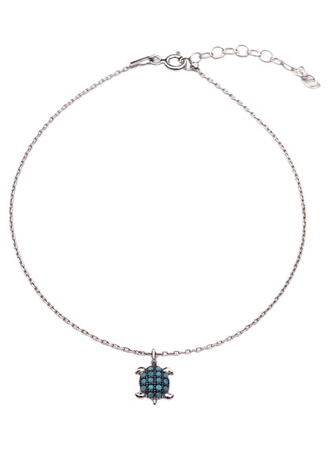 Silver Anklet With Turquoise Turtle