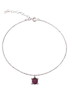 Alwan Silver Anklet With Ruby Colour Turtle  - Image 1