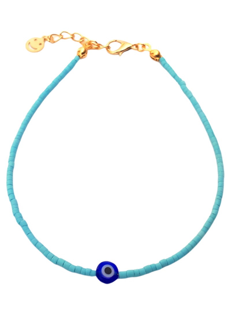 ألوان خلخال مرصع بخرز أسطواني الشكل ومزين بحلية على شكل عين - Image 1