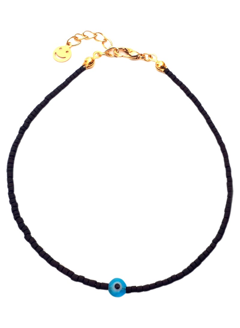 ألوان خلخال مرصع بخرز أسطواني الشكل ومزين بحلية على شكل عين - Image 1