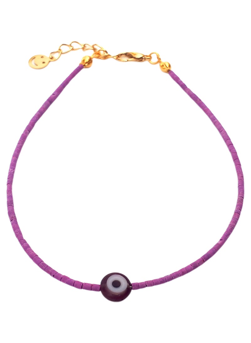 ألوان خلخال مرصع بخرز أسطواني الشكل ومزين بحلية على شكل عين - Image 1