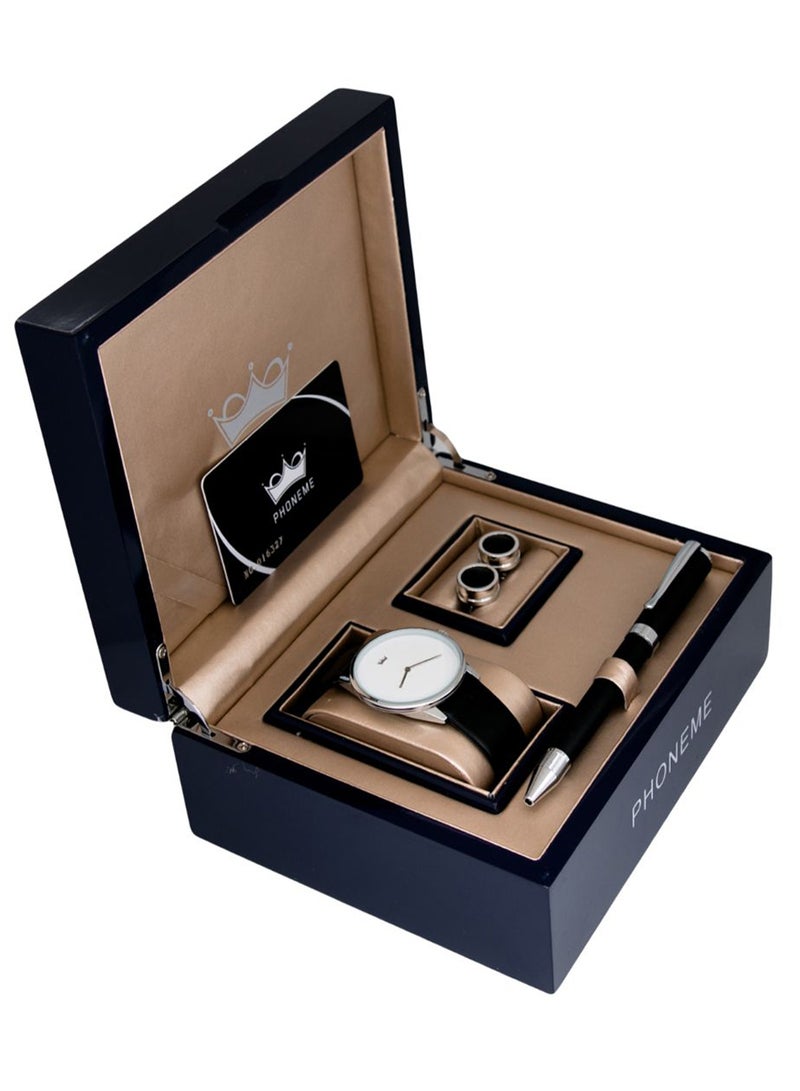 فونيم طقم ساعات بعقارب وبأسورة من الجلد طراز 2007555 men - Image 1