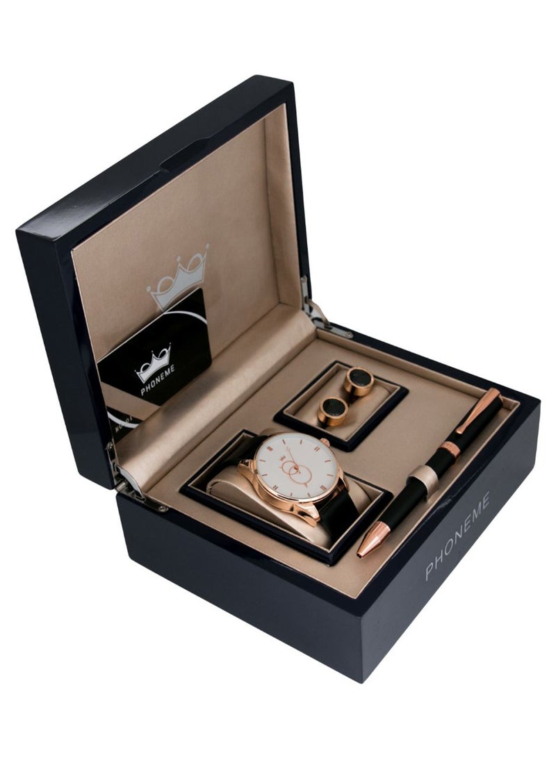 فونيم طقم ساعات بعقارب وبأسورة من الجلد طراز 2007566 men - Image 1