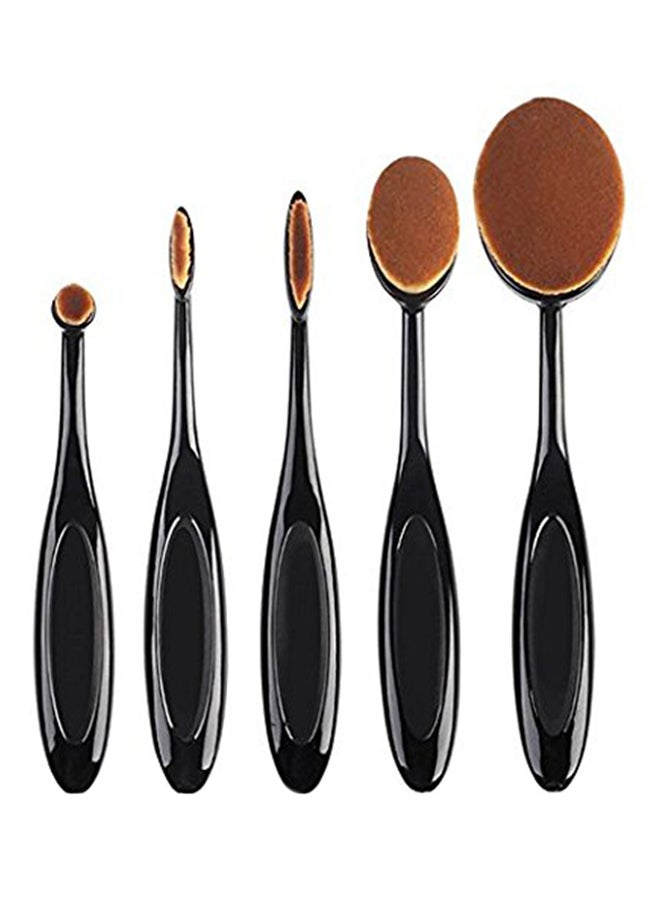 طقم فرشاة مكياج احترافية بيضاوية الشكل مكون من 5 قطع أسود