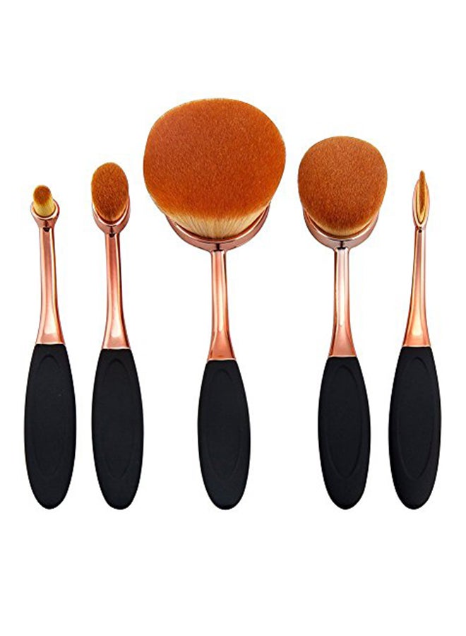 يوسينج مجموعة فرش كريم أساس بيضاوية الشكل بنمط فرشاة الأسنان مكوّنة من 5 قطع اسود/ذهبي وردي