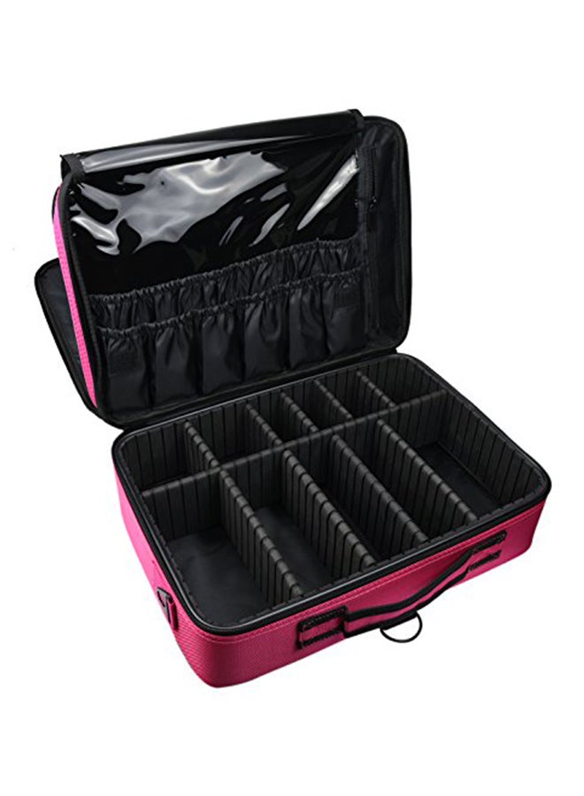 Professional 3 Layers Travel Cosmetic Bag With Adjustable Compartment And Strap Pink