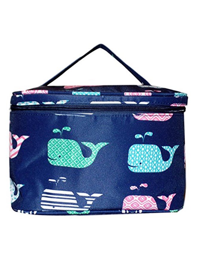 101 BEACH Navy Whale Print Soft Cosmetic Bag Blue - Image 1