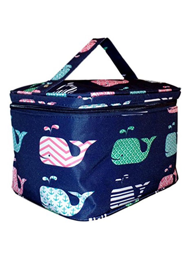 101 BEACH Navy Whale Print Soft Cosmetic Bag Blue - Image 2