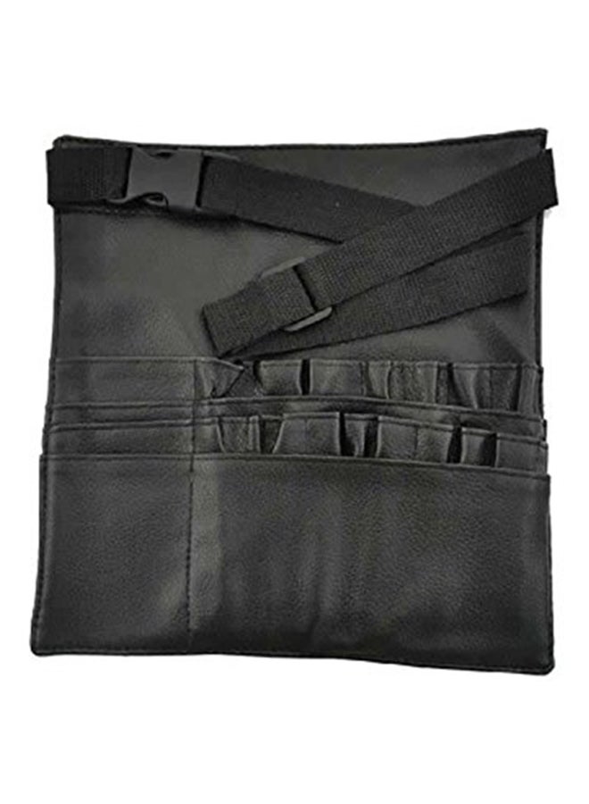 YZY TECH Professional 22 Pockets Leather Makeup Brush Bag With Belt Strap Black/Silver