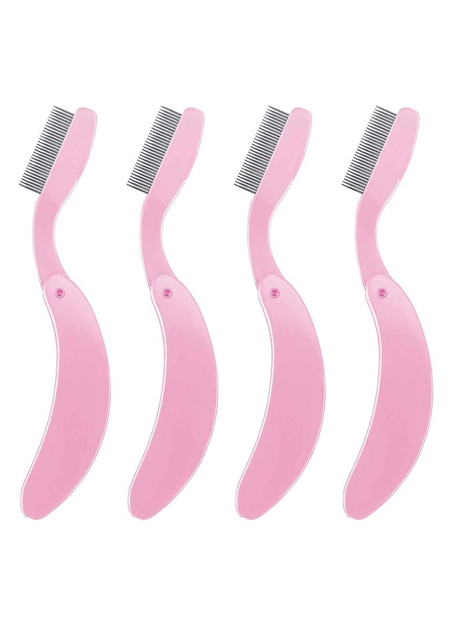 4-Piece Stainless Steel Eyebrow Folding Eyelash Comb Lash And Brow Makeup Brush Pink