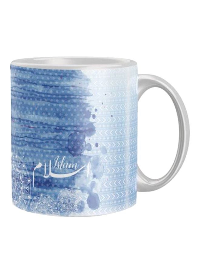 مج قهوة من السيراميك مزين بطبعة أزرق/ أبيض