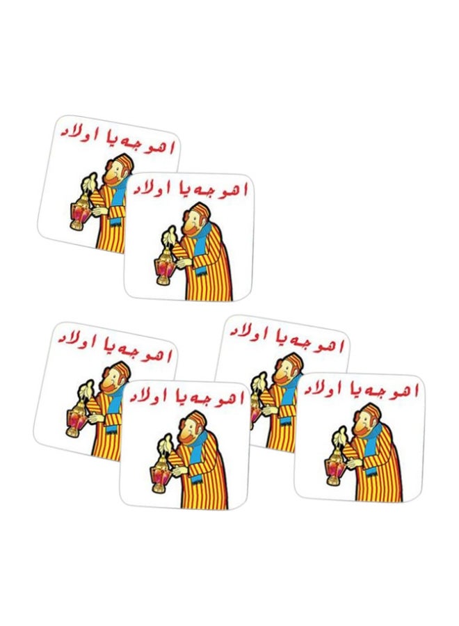 برنتيك طقم حوامل أكواب من الخشب مزينة بطبعة تعبر عن شهر رمضان، 6 قطع أبيض/أصفر/أزرق 
