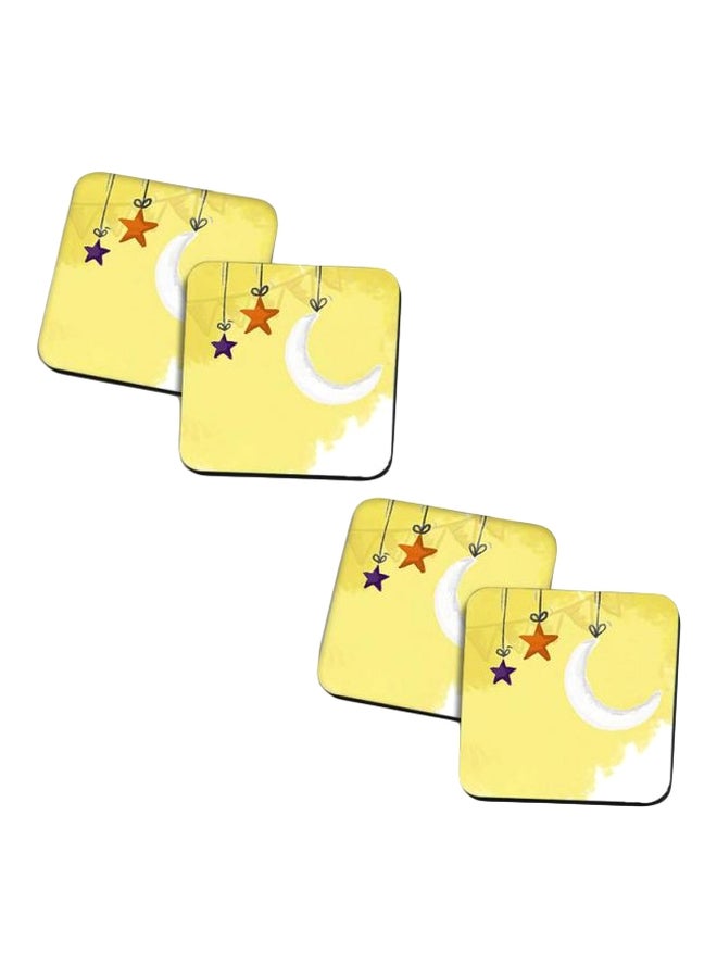 PrinTech 4-Piece Printed Wooden Coaster Yellow/Orange/White