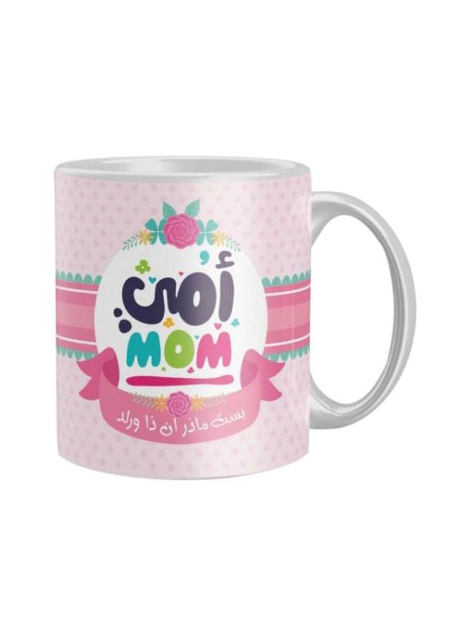 Printed Ceramic Coffee Mug Pink/White/Green One Size