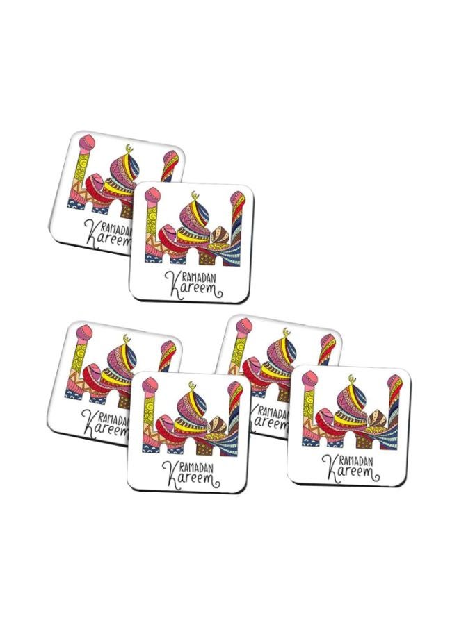 PrinTech 6-Piece Printed Coaster Set White/Pink/Blue