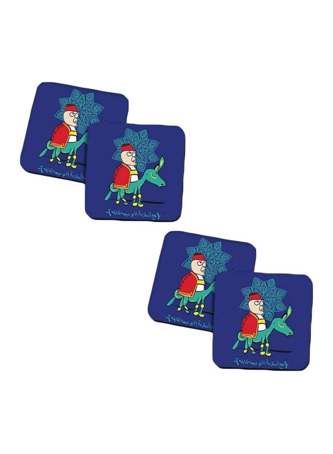 برنتيك طقم قواعد أكواب من الخشب بنقوش مطبوعة مكون من 4 قطع أزرق/أحمر/أخضر