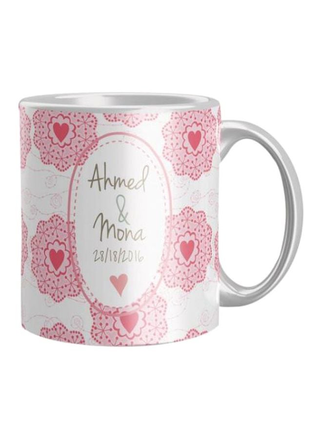 مج قهوة من السيراميك مزين بطبعة زهري/أبيض/فضي One Size