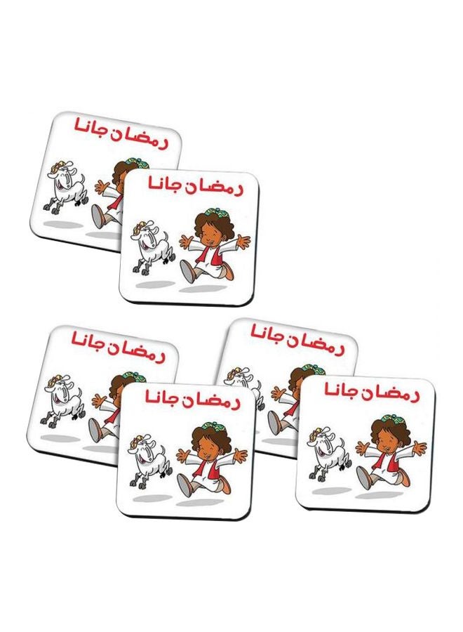 برنتيك 6 قطع من حاملة أكواب مطبوعة بتصميم لشهر رمضان أبيض/أحمر/أخضر