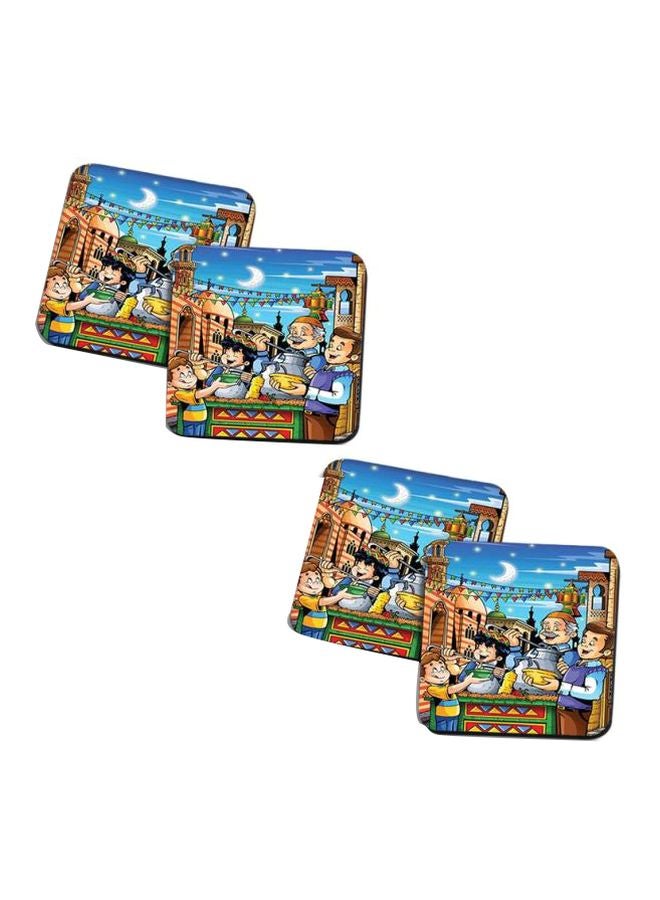 PrinTech - Set Of 4 Ramadan Printed Coaster Blue/Brown/Beige - Image 1