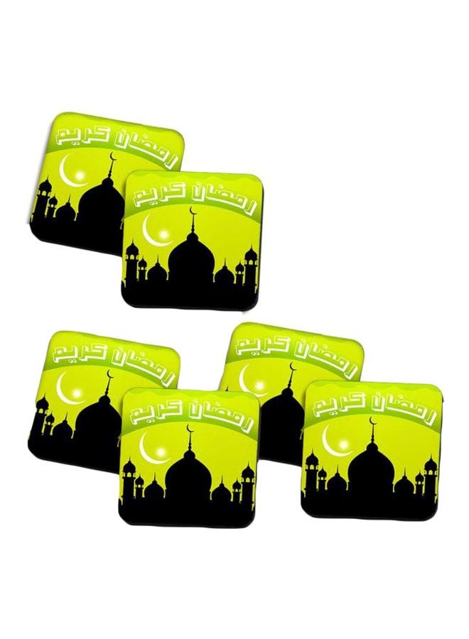 برنتيك طقم قواعد أكواب مزينة بطبعة عن شهر رمضان مكون من 6 قطع أخضر/أسود/أبيض 